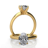 Oval 2.50 E VS1 Lab Grown Diamond, JFS526 Oval 14kt Yellow Gold Thin Prongs, Size 6.5