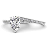 Platinum Engagement Ring & Wedding Band, Size 5.50, Pear Shape 2.05ct D IF Lab Diamond