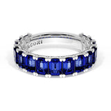 Emerald Cut Blue Sapphire Eternity Band in 18kt White Gold