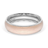 Rounded Brush Finish Wedding Band in Platinum & 18kt Rose Gold