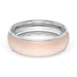Rounded Brush Finish Wedding Band in Platinum & 18kt Rose Gold