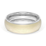 Rounded Brush Finish Wedding Band in Platinum & 18kt Yellow Gold
