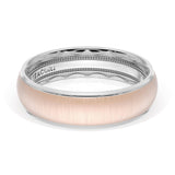 Rounded Satin Finish Wedding Band in Platinum & 18kt Rose Gold