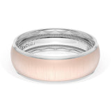 Rounded Satin Finish Wedding Band in Platinum & 18kt Rose Gold