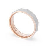 Brush Finish Faceted Wedding Band in 18kt Rose Gold & 18kt White Gold