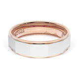 High Polish Finish Faceted Wedding Band in 18kt Rose Gold & Platinum
