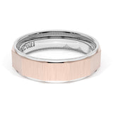 Satin Finish Faceted Wedding Band in Platinum & 18kt Rose Gold