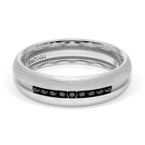 Rounded Brush Finish Black Diamond Wedding Band in 18kt White Gold