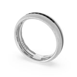 Rounded Brush Finish Black Diamond Wedding Band in 18kt White Gold