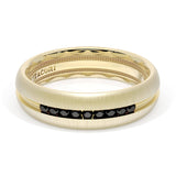 Rounded Satin Finish Black Diamond Wedding Band in 18kt Yellow Gold