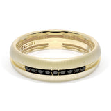 Rounded Satin Finish Black Diamond Wedding Band in 18kt Yellow Gold