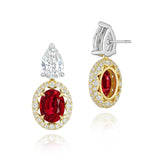 Ruby & Diamond Dangle Earrings in Platinum & 18kt Yellow Gold