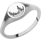 Small Circle signet ring (10mm) in 14K White Gold, with a Thin style band and a Trees engraving.