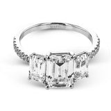 Emerald - cut Three - stone Engagement Ring in 18k Gold with Diamonds - Simon G. Jewelry