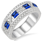 Natural Diamond Sapphire Wedding Band, Platinum, Size 8.75