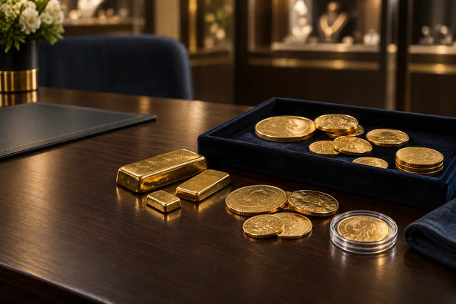 Gold coins and bullion ready for evaluation