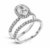 Oval-cut Halo Engagement Ring & Matching Wedding Band in 18K Gold with Diamonds