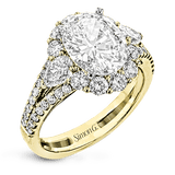 Oval-Cut Three-stone Halo Engagement Ring In 18k Gold With Diamonds