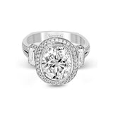 Oval - Cut Three - Stone Halo Engagement Ring In 18k Gold With Diamonds - Simon G. Jewelry
