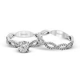 Round - cut Criss - cross Engagement Ring & Matching Wedding Band in 18K Gold with Diamonds - Simon G. Jewelry