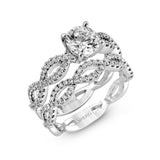 Round-cut Criss-cross Engagement Ring & Matching Wedding Band in 18K Gold with Diamonds