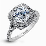 Round - cut Double - Halo Engagement Ring & Matching Wedding Band in 18k Gold with Diamonds - Simon G. Jewelry