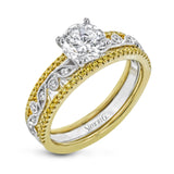 Round-cut Engagement Ring & Matching Wedding Band in 18k Gold with Diamonds