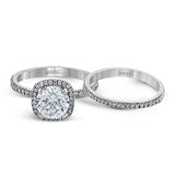 Round - cut Halo Engagement Ring & Matching Wedding Band in 18k Gold with Diamonds - Simon G. Jewelry