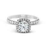 Round - cut Halo Engagement Ring & Matching Wedding Band in 18k Gold with Diamonds - Simon G. Jewelry