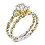 Round-cut Three-stone Engagement Ring & Matching Wedding Band in 18k Gold with Diamonds