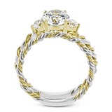 Round - cut Three - stone Engagement Ring & Matching Wedding Band in 18k Gold with Diamonds - Simon G. Jewelry
