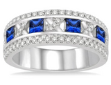 Natural Diamond Sapphire Wedding Band, Platinum, Size 8.75