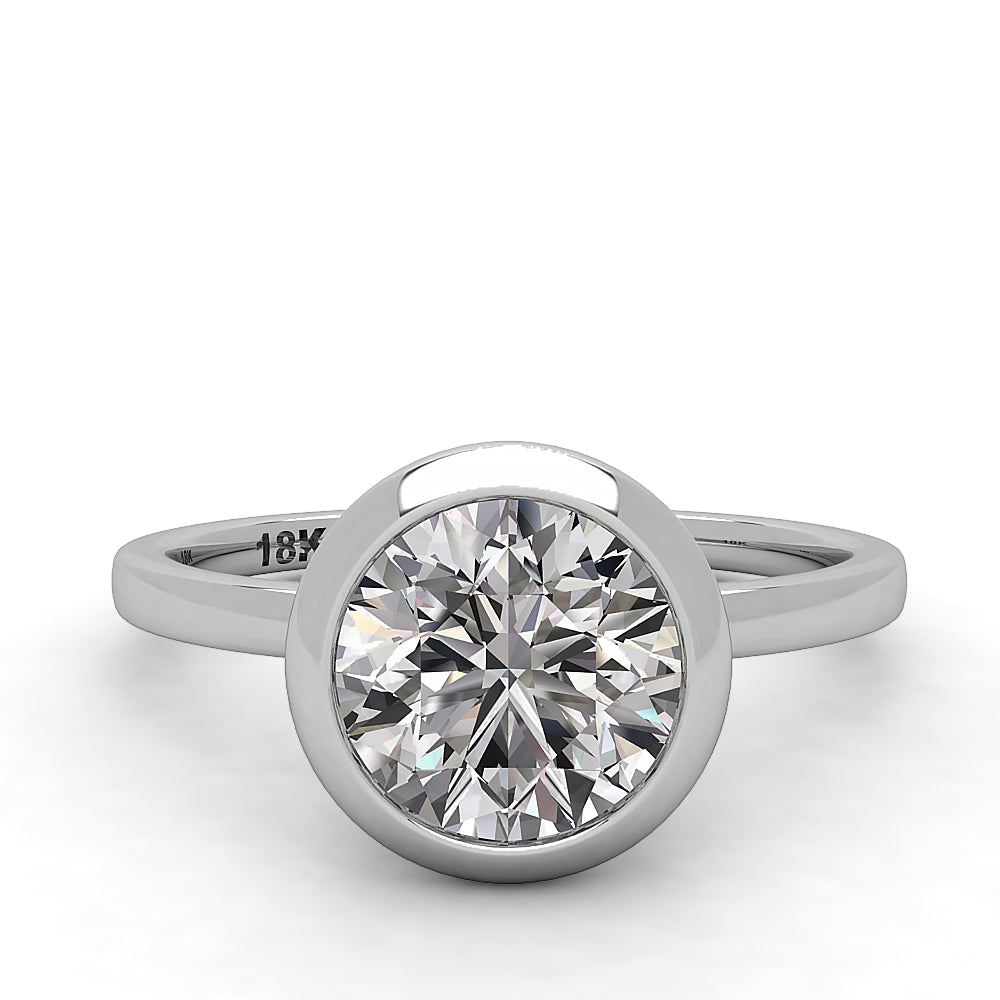 18kt White Gold Round Diamond Bezel Halo Engagement Ring