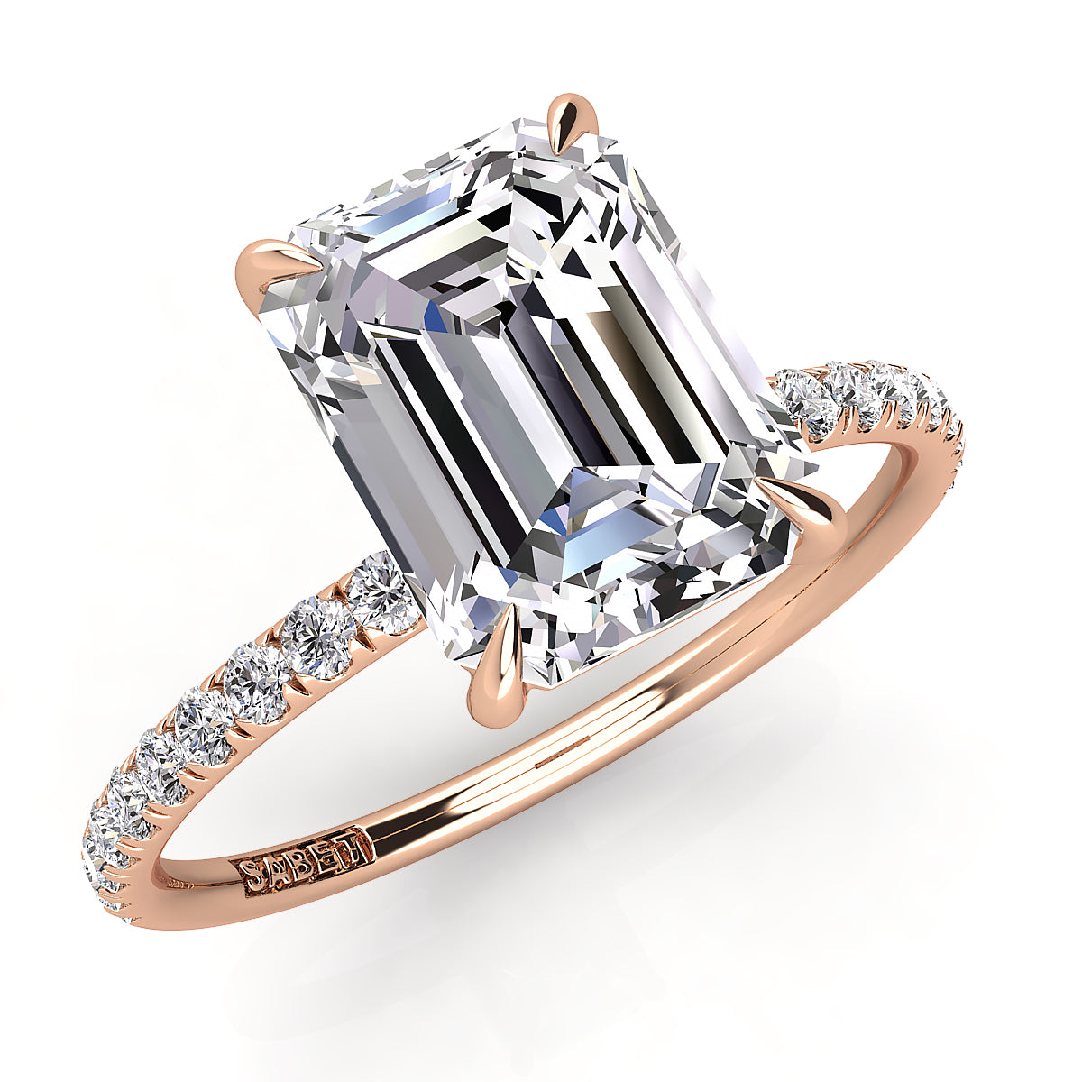Emerald Pave Diamond Engagement Ring with Diamond Belt 0.21ct