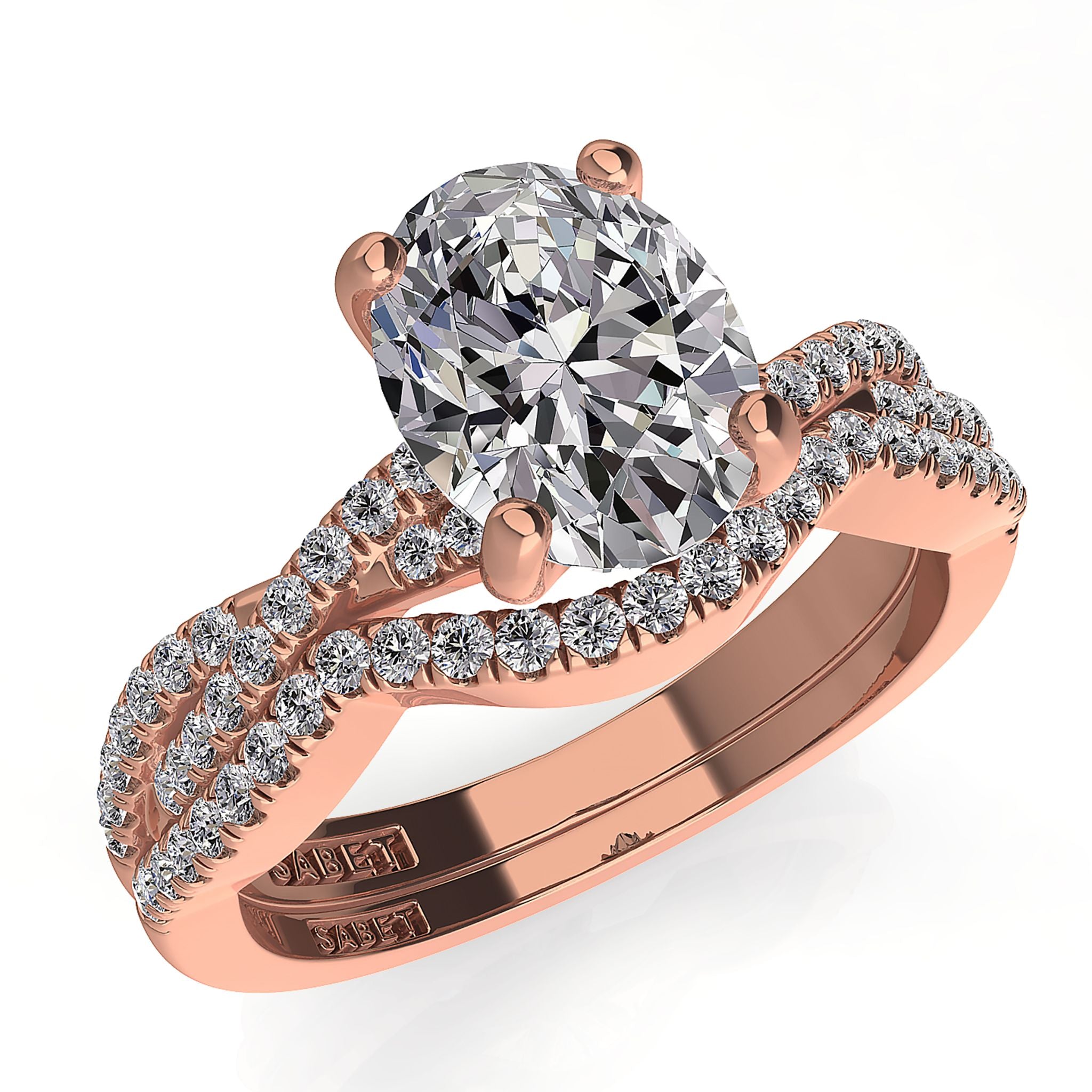 Oval Twist Diamond Engagement Ring Set 0.22ct