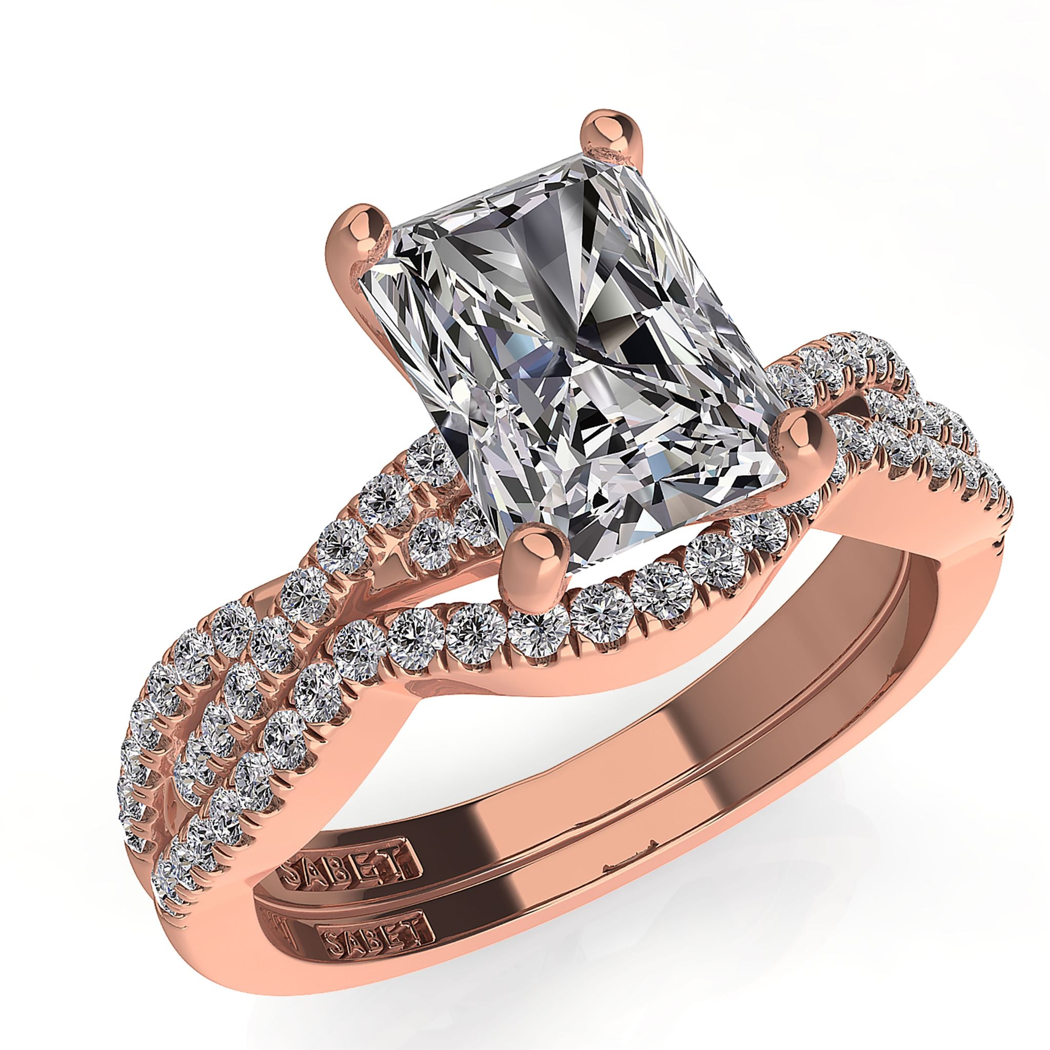 Radiant Twist Diamond Engagement Ring Set 0.22ct