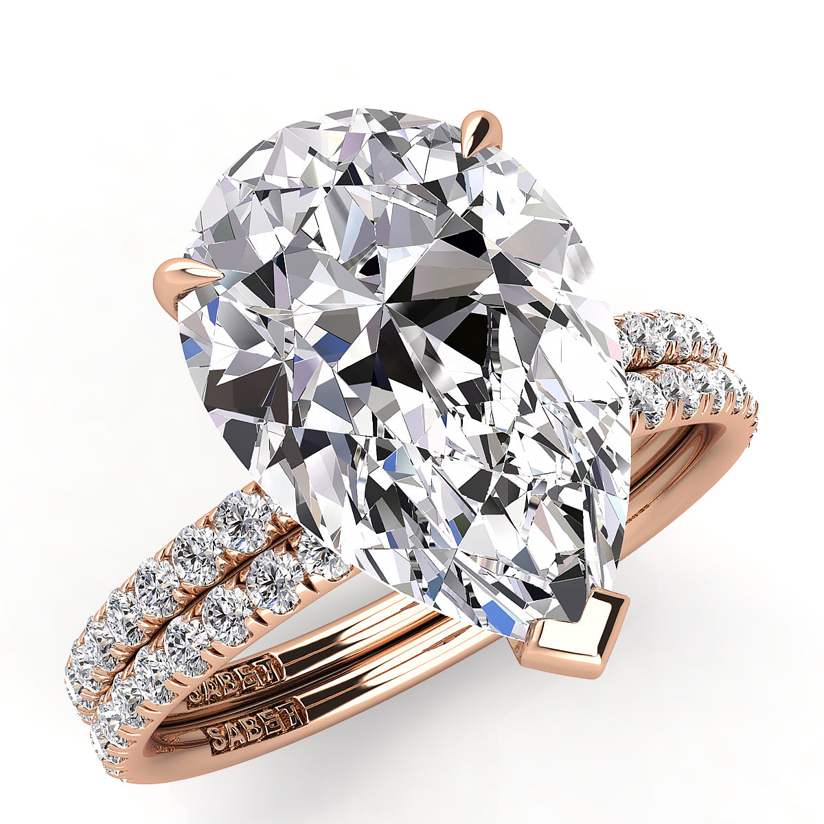 Pear Pave Diamond Engagement Ring with Diamond Belt Set 0.40ct