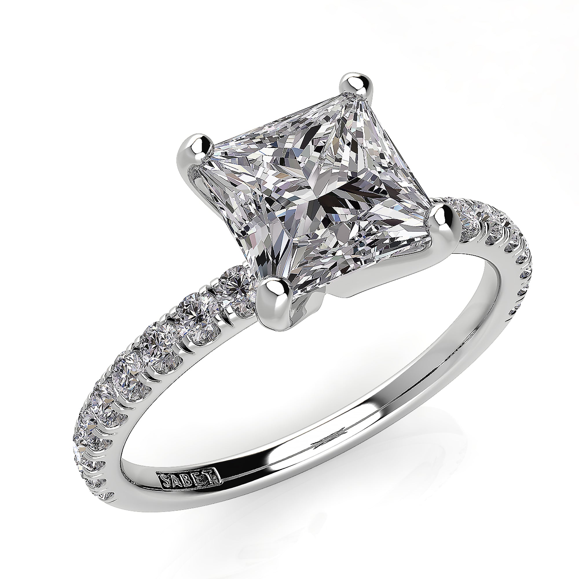 Princess solitaire with diamond band Clearance