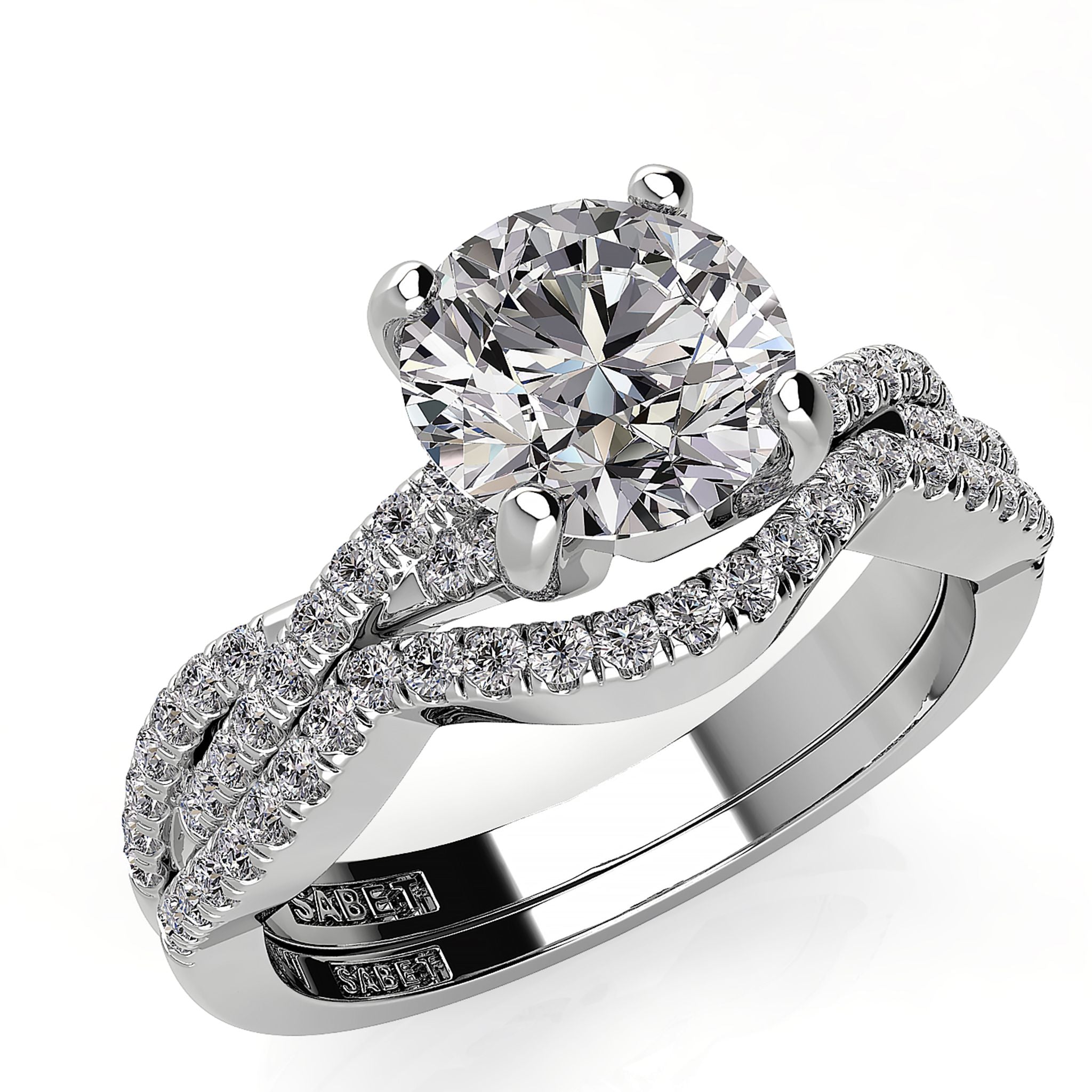 Round Twist Diamond Engagement Ring Set 0.22ct