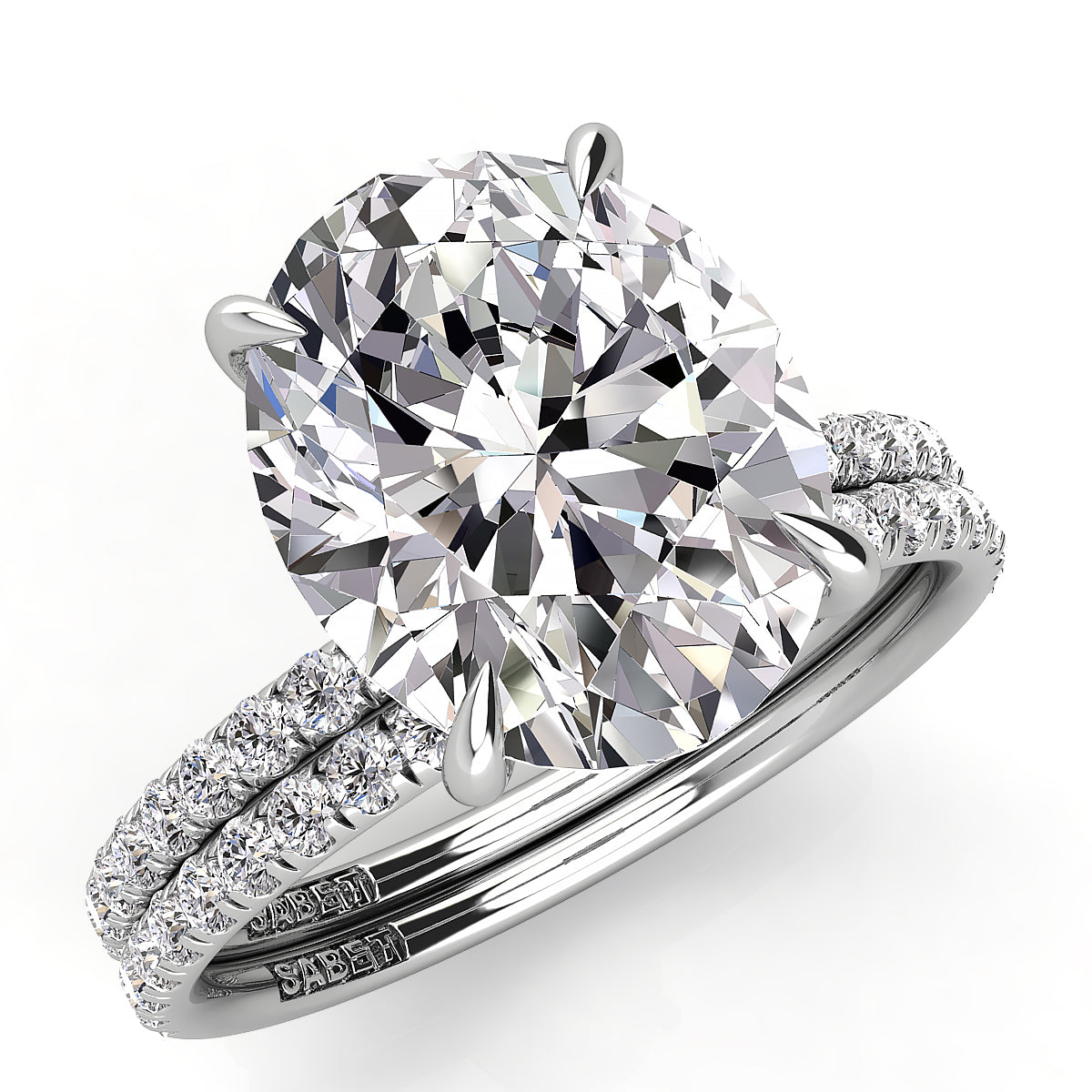 Cushion Pave Diamond Engagement Ring with Diamond Belt Set 0.40ct