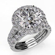 Round Diamond Halo Engagement Ring Wedding Band Set 1.76ct