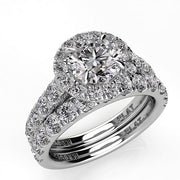 Round Diamond Halo Engagement Ring Wedding Band Set 1.61ct