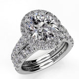 Oval Diamond Halo Engagement Ring Wedding Band Set 1.74ct