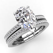 Pear Diamond Engagement Ring Set .21ct Milgrain