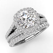 Split Shank Round Diamond Halo Engagement Ring Set 1.35ct