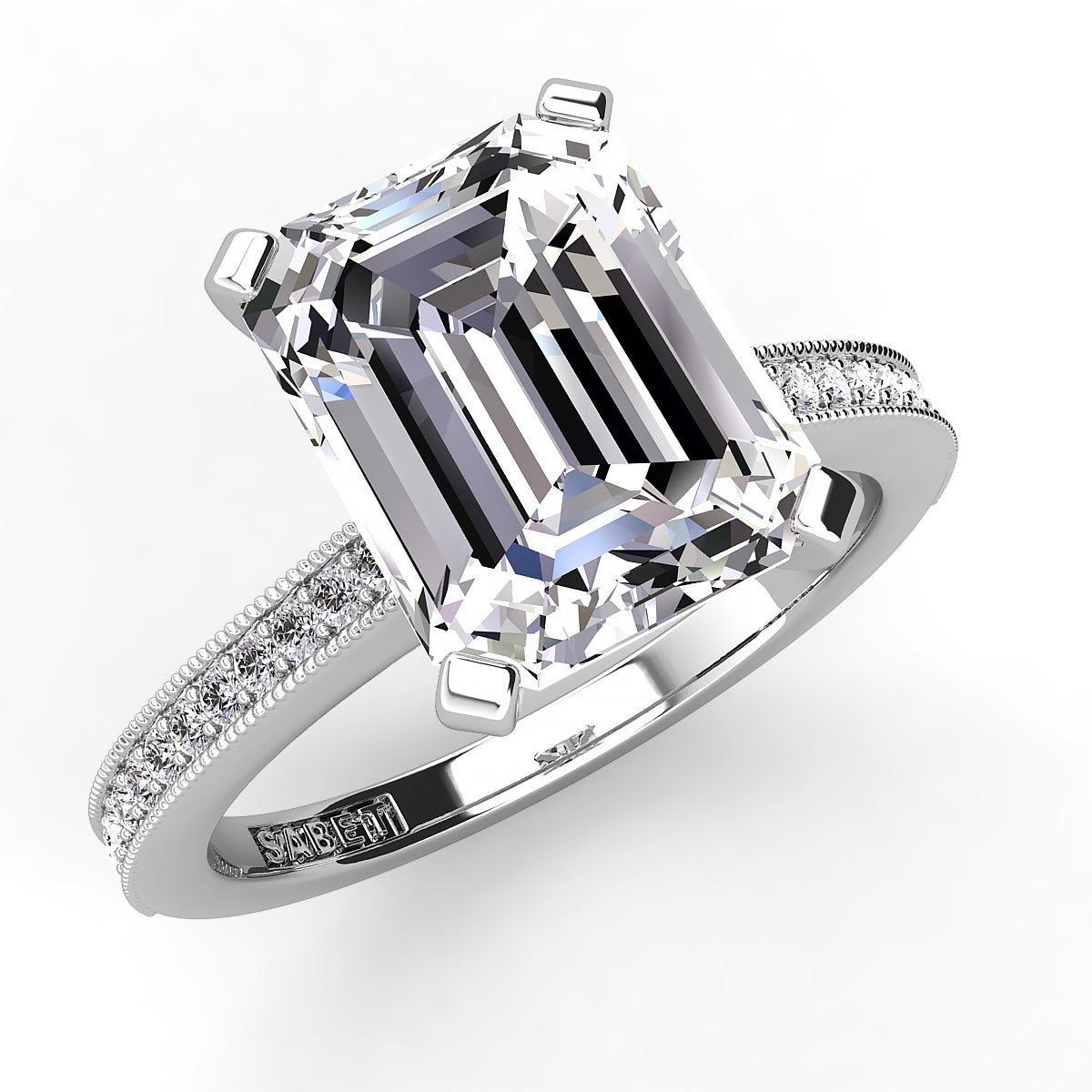 Emerald Diamond Engagement Ring Milgrain – Charleston