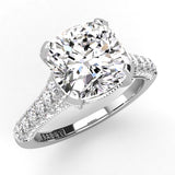 Three Sided Pave Cushion Diamond Engagement Ring 0.65ct