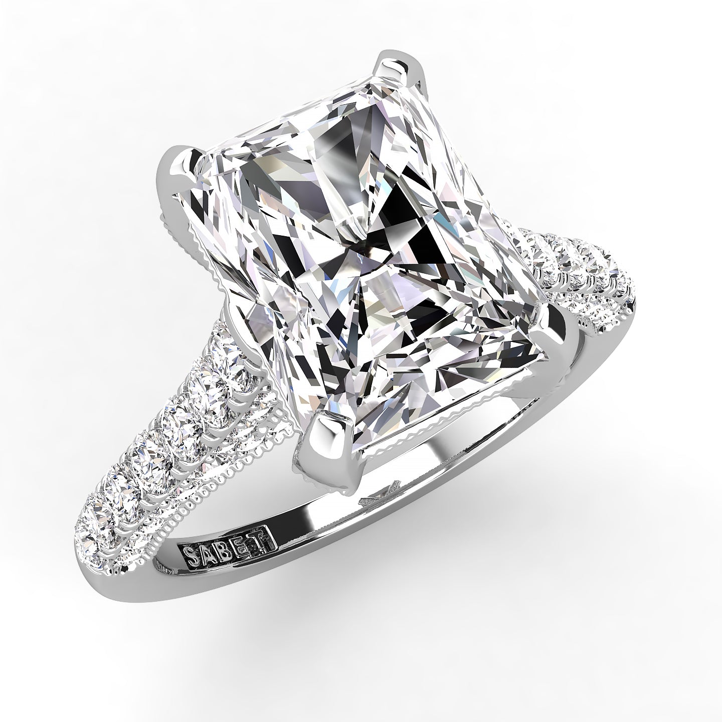Three Sided Pave Radiant Diamond Engagement Ring 1.10ct