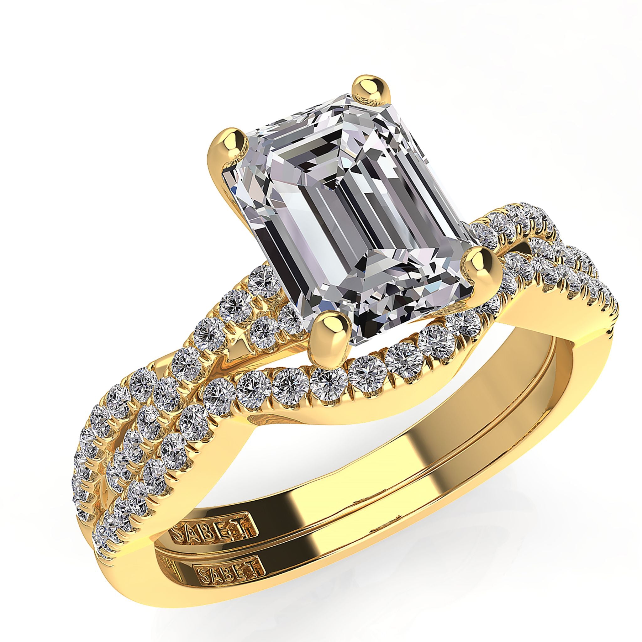 Emerald Twist Diamond Engagement Ring Set 0.22ct