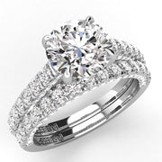 Three Sided Pave Round Diamond Engagement Ring Set 1.33ct